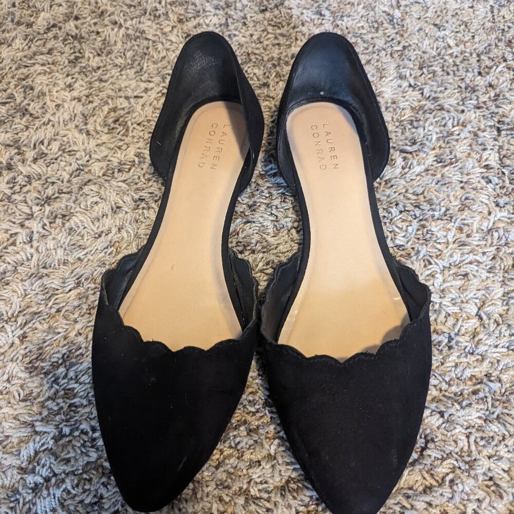 Lauren Conrad Scalloped Black Flats